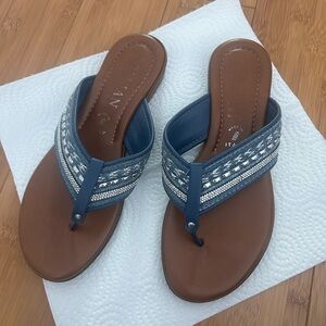 Italian Shoemakers Blue and Brown Beaded Thong Sandals
